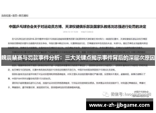 魏震禁赛与罚款事件分析：三大关键点揭示事件背后的深层次原因
